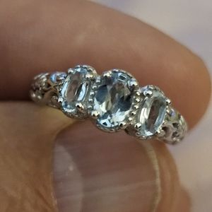 Sterling Silver Three-Stone Aquamarine Ring - Light Blue